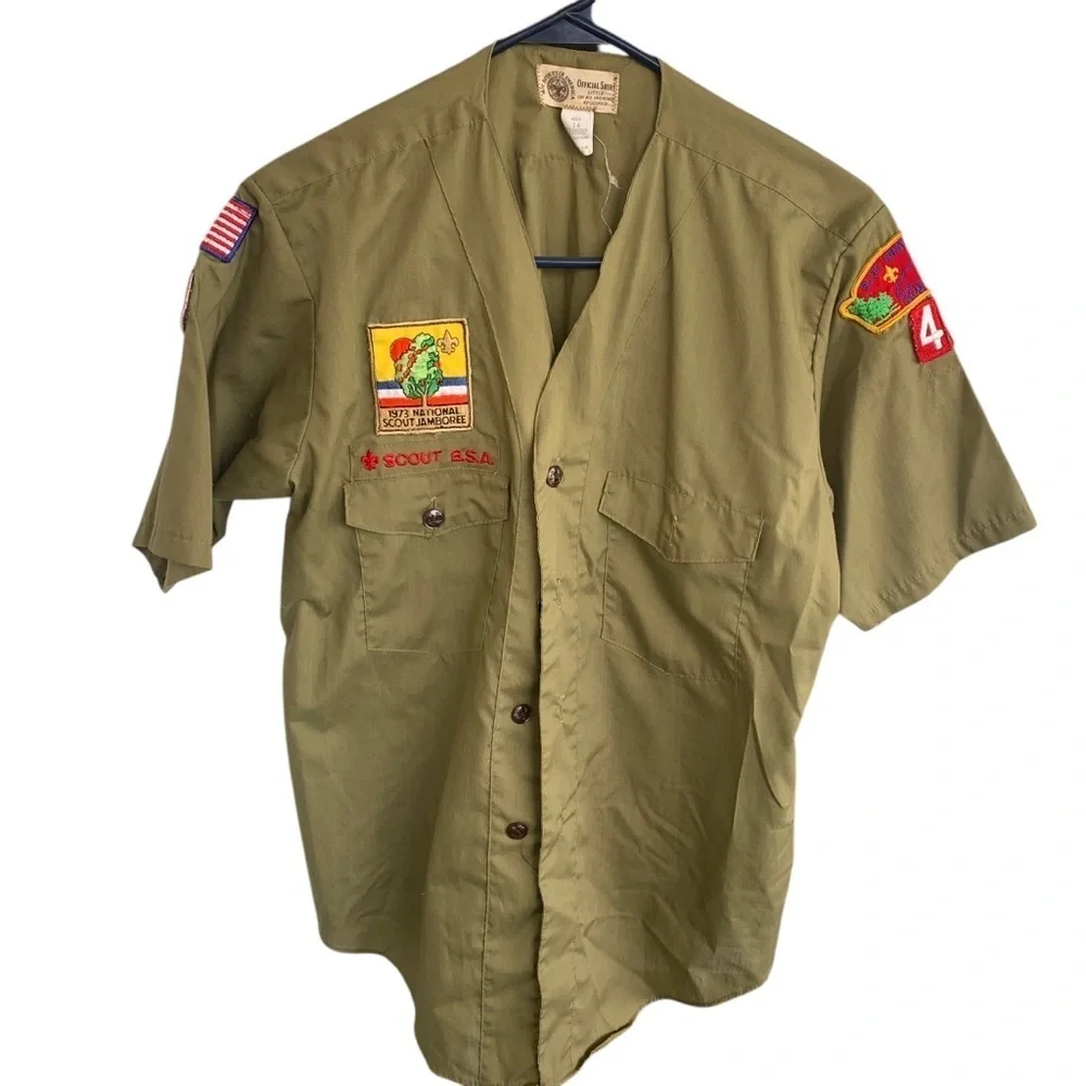 Vintage Boy Scouts Shirt Blue Grass Council Patch 1973 National Scout Jamboree